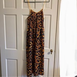 Mary McFadden vintage brocade baroque navy yellow slip maxi dress